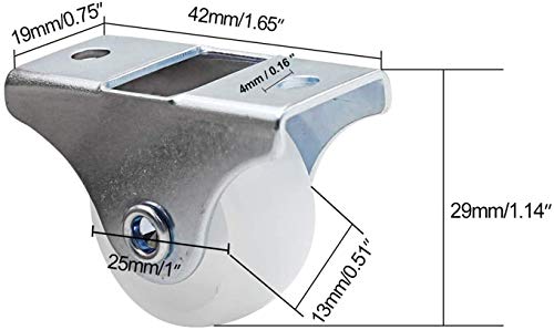Luomorgo 12 Pack 1" Caster Wheels Rigid Fixed Non Swivel Casters With Metal Top Plate Hard Plastic Wheels For Furniture, Silver #TOP1
