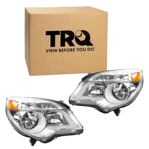 Image of TRQ 2 Piece Headlight Assembly Set Chrome Bezel Driver & Passenger Side Compatible with Chevrolet Equinox LS LT 2010-2015 Equinox L 2015 GM2502338 GM2503338 23308253 23308254