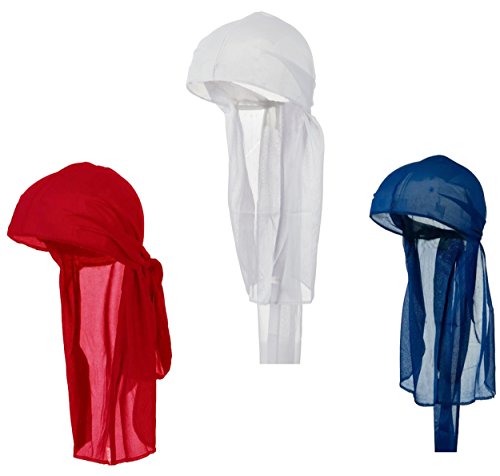 Durag Do Rag Stocking Cap Pack Hair Wave Red White and Blue Patriot Flag Colors