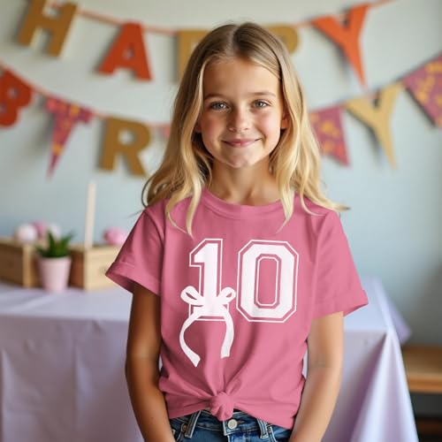 Image of Girl Birthday Shirt 10th Birthday T-Shirt Bow 10 Year Old Bday Short Sleeve Tee Top Tenth Party Outfit