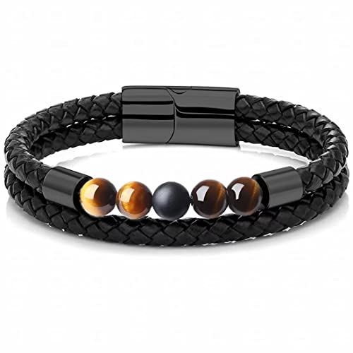 HNJDPQU Premium Echtlederarmband für Männer,Leder Armband Geflochtenes Armband aus 8mm Naturstein Wunderbar Geschenk Fuer Herren Cover