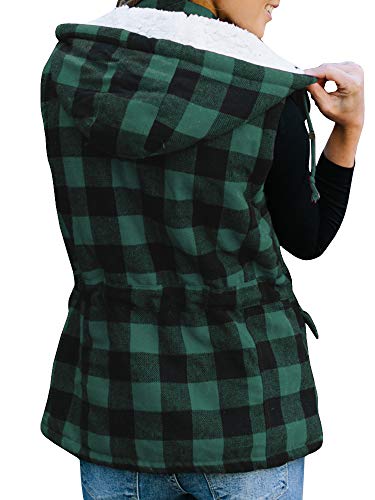 Imily Bela Womens Draped Open Front Lapel Sleeveless Plaid Vest Waterfall Cardigan Jackets with Pockets Green