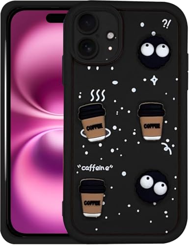 Image of GoldKart Back Case Cover Compatible for iPhone 16 | Cute Fun Cartoon 3D Ball Coffee Silicone Case | Full Body Protection Back Cover for iPhone 16 - Black