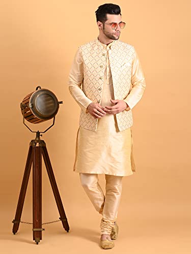 Image of Uri and MacKenzie Men's Silk Blend Kurta Pajama with Designer Ethnic Nehru Jacket /Modi Jacket