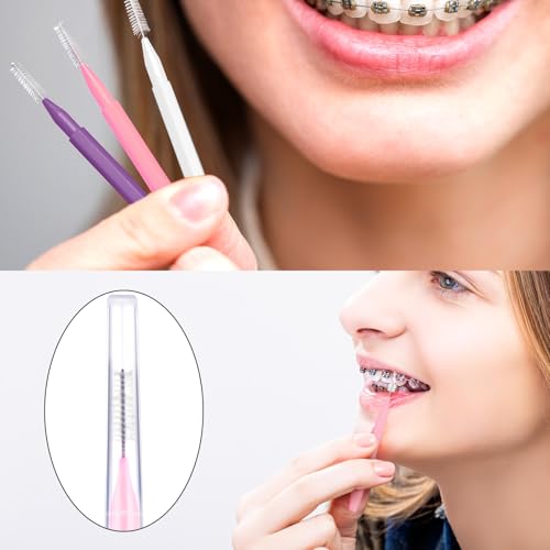 Image of Patelai 100 Pieces Braces Dental Brush for Cleaner Interdental Toothpick Dental Tooth Flossing Head Oral Hygiene Flosser Toothpick Cleaners Tooth Tool(Pastel Colors,Mixed Size)