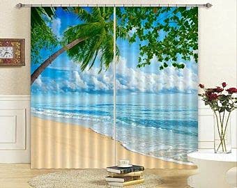 3D Beach Digital Printed Polyester Fabric Curtains for Bed Room, Kids Room, Colour Blue Window/Door/Long Door (D.N.1830) (4 x 7 Feet (Size: 48 x 84 Inch) Door, 1)-image-27
