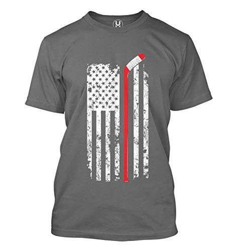 Haase Unlimited Hockey Stick American Flag - Sports USA Men's T-Shirt (Charcoal, Medium)