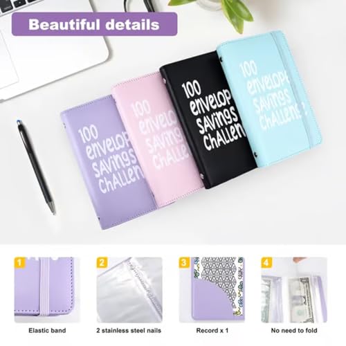 100 Days Money Saving Challenge Coin Envelope Budgetstorage Book, Money Saving Binder, Cash Envelopes for Budgeting, Budget Planner Binder to Save $5,050 and $500 and $10,000(Blue)
