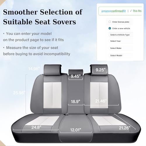 Image of Coverado Car Seat Covers, Back Seat Cover for Dogs, Faux Leather Car Seat Covers Backseat, Car Seat Cushion, 3-Pieces Waterproof Universal Seat Covers for Cars Fit for Most Sedans SUV, Gray&White