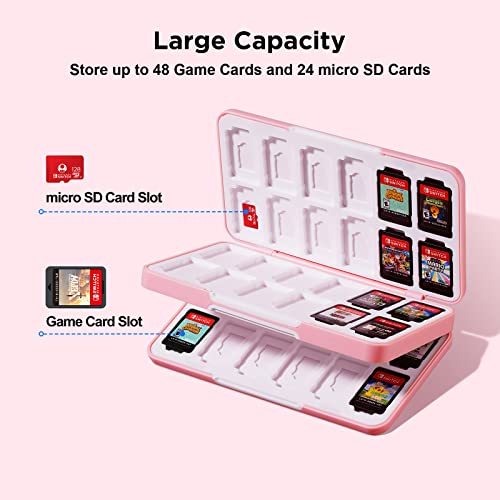 Jingdu 48-Slot Game Card Case For Switch Game Fans, The Game Cartridge Case Holder For Switch/Ns/Oled/Lite Games Can Store 48 Game Cards And 24 Micro Sd Cards, Hard Shell, Silicon Lining, Cute Cat #TOP1
