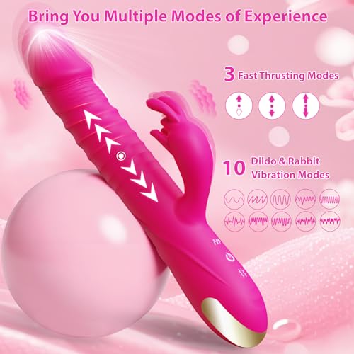 Image of SUPOLA Rabbit G Spot Vibrator, Thrusting Dildo Sex Toys for Women, Rose | 3 Powerful Motors, 3 Thrust & 10 Vibration Modes, Soft Silicone, IPX6 Waterproof, Fast Magnetic Charging for Solo or Couples