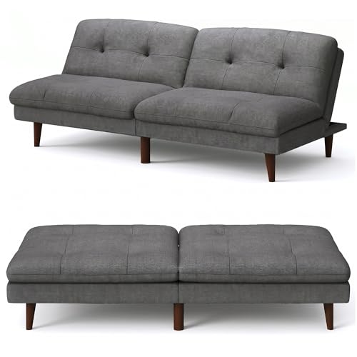 Flamaker 67 Futon Sofa Bed Modern Grey Linen Convertible Futon Couch
