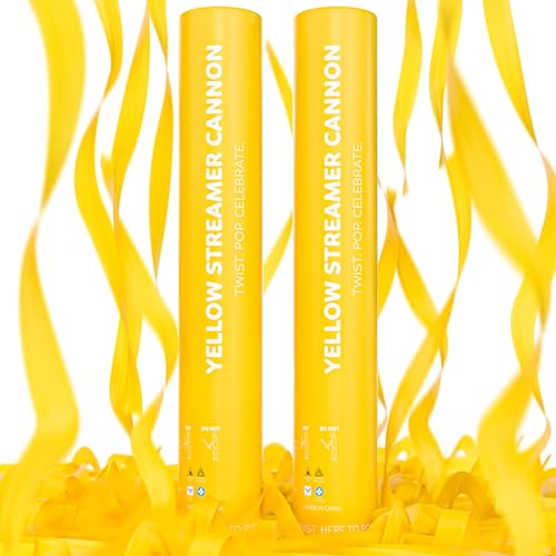 2 Pack Streamer Cannon Confetti Poppers | Biodegradable Yellow Confetti | TUR Party Supplies | Launches Up to 25ft | Giant (12 in) | Party Poppers for Graduation, Birthdays, Weddings, and Memorial Day