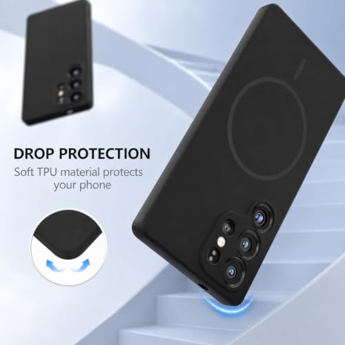 Image of DIZORO Microfiber Candy Case Compatible for Samsung S24 Ultra 5g Magnetic Silicone Case, Compatible with MagSafe Shockproof, Anti-Scratch Soft Non-Slip Full Body Protective Back Cover (New Black)