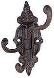 Aunt Chris' Products - Heavy Cast Iron - 3 - Swing Coat Hook - Elegant Scroll Work Design - Victorian Style Wall Hung - Primitive Look - Small Swivel Wall Tree