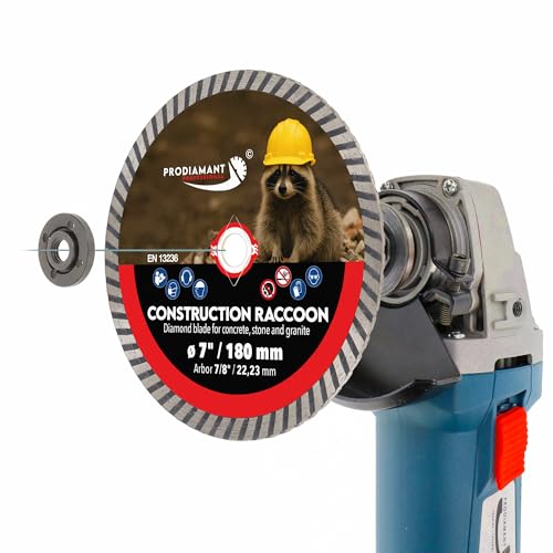 PRODIAMANT Construction Racoon 7\" (180 mm) Diamond Blade – EN 13236 – Cuts Natural Stone, Porcelain, Ceramic, Granite, Masonry – Fits Angle Grinders & Tile Saws