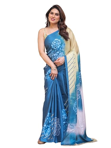 Image of ALMAARI FASHION Women's Floral Printed Georgette Satin Saree with Unstitched Blouse Piece | Traditional Ethnic Wear Sarees | Soft Lightweight Ethnic Office Wear Daily Wear Indian Sari (SG 181-190 F)