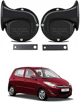 RKPSP Universal Windtone Jalwa Horn (2 and 4 Wheelers), Black Color, Heavy Plastic Body, Set of 2, 12V Voltage for i10 Old Universal for All Models