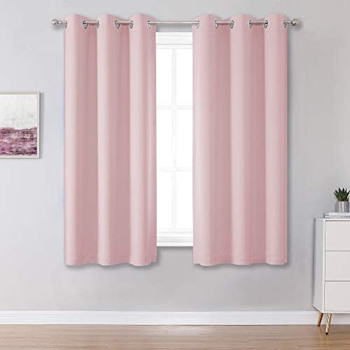 DUALIFE Baby Pink Curtains Panels for Girls Room Nursery Solid Blackout Room Darkening Curtains for Bedroom Grommet Top Window Treatment Drape 38x54 Inches Long