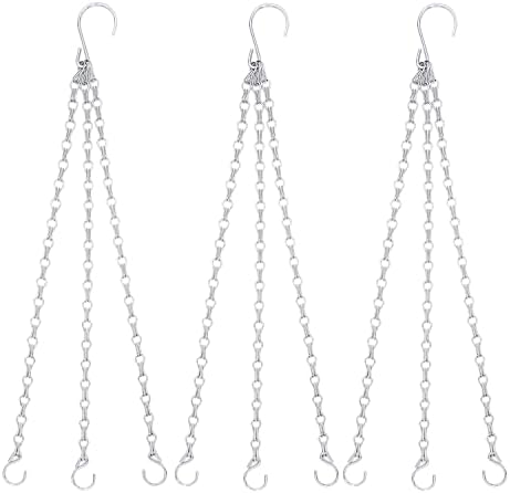 Heybe Silver Hanging Basket Chain,3 Point 20 Inch Hanging Chains with Hooks for Pot Replacement Plant Hangers for Planters and Lanterns (Pack of 3)