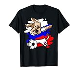 camisetas futbol mundial rusia Russian flag soccer fans jersey for proud football lovers of the Russia soccer team. Funny design has a dog wearing a flag of Russia sport jersey doing a hip hop dab dance and a soccer ball.