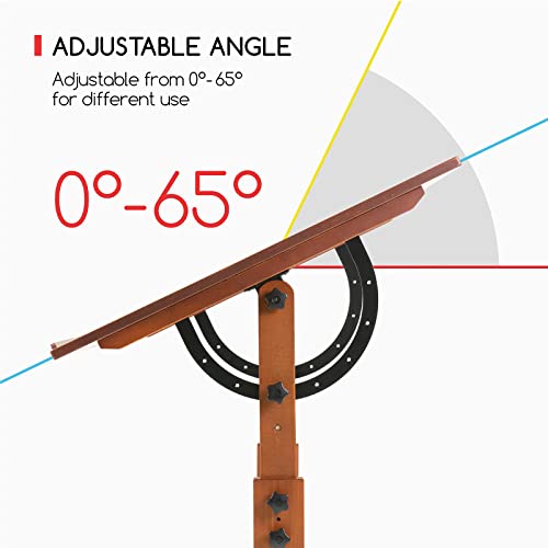 Meeden Extra Large Wood Drafting Table, Artist Drawing Table With Height Adjustable, Tilting Enlarge Tabletop & T-Square Ruler, Studio Painting Table & Art Craft Desk For Writing, Walnut Color #TOP3