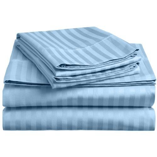 Charter Club Damask Stripe 550 Thread Count 100% Supima Cotton 4 Piece Queen Sheet Set Fits Mattresses Up To 18" Deep, Light Blue #TOP17