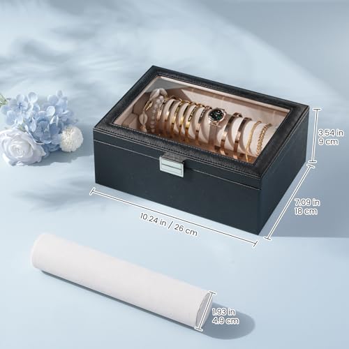 Lolalet Organizador de Joyería para Pulseras y Relojes con Barra, Caja de Almacenaje Transparente con Tapa para Mujeres y Niñas - Negro - imagen 5