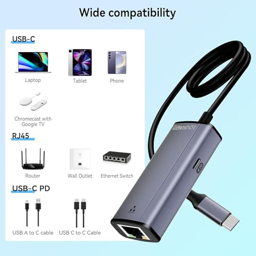 sunshot 2 in 1 USB C to Ethernet Adapter with 100W PD Charging, Type-C to RJ45 Gigabit LAN Adapter for MacBook Pro/Dell XPS/iPad Pro/Surface/Chromebook by sunshot - Image 9