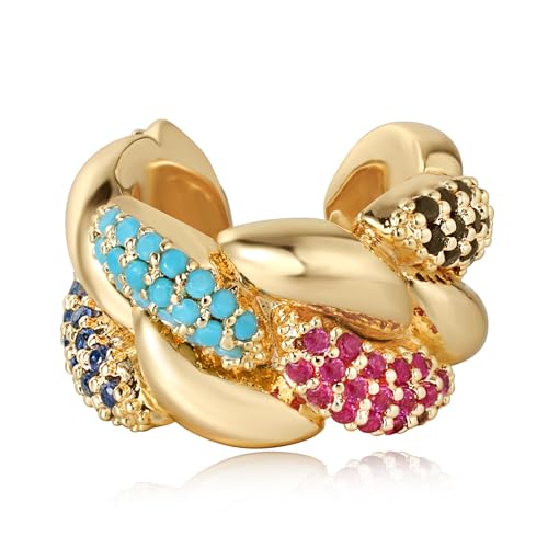 LADYGD Ear Cuff Earrings for Women Trendy 14K Gold Plated Multi-Colored Cubic Zirconia Braid Sparkle Ear Cuffs Non Piercing | Clip On Cartilage | Single by LADYGD - Used condition - US$10.23