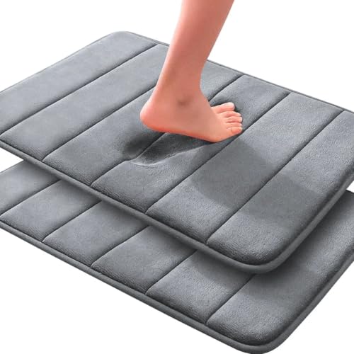Kit com 2 Tapetes Antiderrapante de Banheiro Super Soft Macio, 60x40cm, Cinza