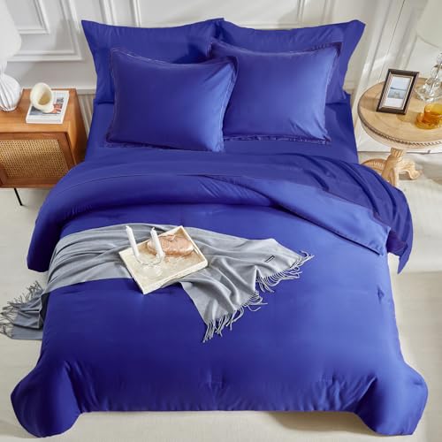 Image of Kids Comforter Sheet Set - Soft and Breathable Bed Set Includes Quilted Comforter, Fitted Sheet, Flat Top Sheet, Pillowcase and Pollowshams For Boys Girls - 7 Pieces Bed in a Bag Full Szie Navy