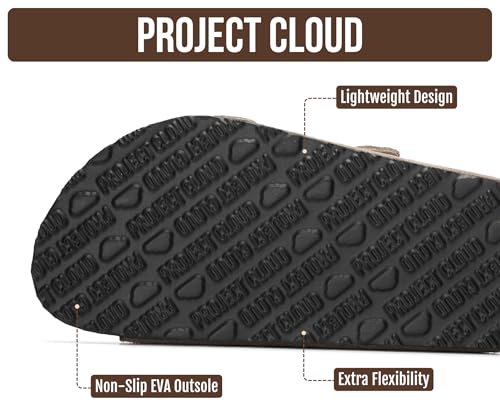 Image of Project Cloud 100% Genuine Leather Flat Sandals For Women 2026 Cork Footbed Womens Sandals with Memory Foam and arch support Vacation Essentials Slides for Women Footwear (Venita)