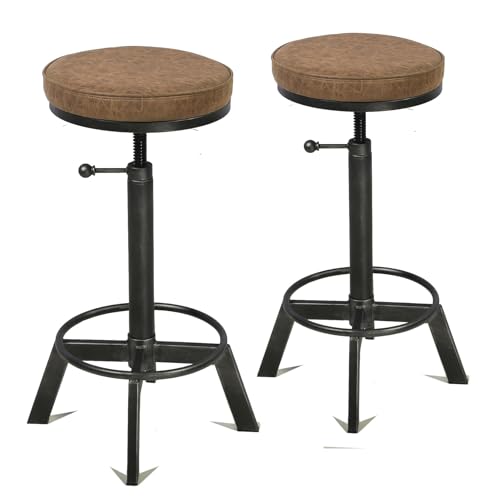 Butaco Industrial Vintage, asiento de PU ajustable en altura 23.7-29.5 pulg, con base de hierro fundido y rotación 360°, juego de 2 miniatura 5