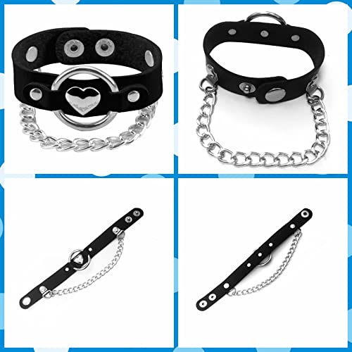 3Pcs Soft Leather Bracelets with Heart/Pyramid/Chain, Emo Punk Wrap Wrist Cuffs Jewelry Accessories Gothic Gift for Vintage Women2