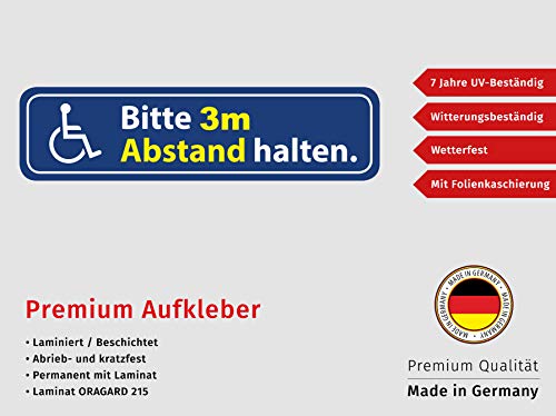 Aufkleber Rollstuhl Bitte 3m Abstand halten Wetterfest Waschstrassenfest und UV-Beständig