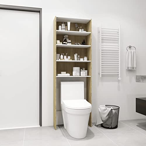 vidaXL-Armario-de-Lavadora-Cuarto-Bano-Aseo-Inodoro-Secadora-Estanteria-Estante-Muebles-Mobiliario-Colada-Almacenaje-Blanco-Roble-Sonoma-64x24x190-cm