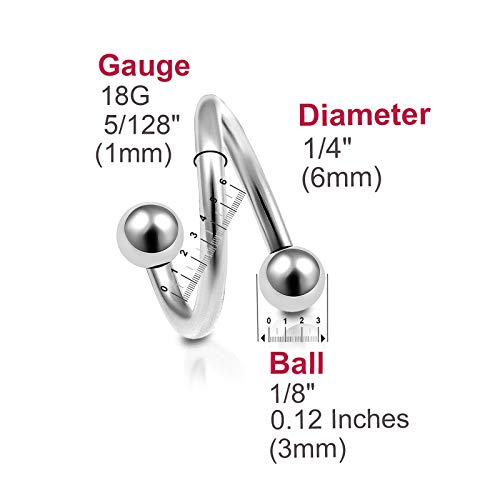 Bodyjewellery 2Pcs 18G Spiral Barbell Cartilage Earring Lip Tragus Eyebrow Hoop Helix Twisted Bar Surgical Steel Studs Bbdh Balls 6Mm #TOP3