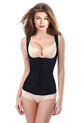 Charmian Women's Latex Underbust Waist Training Cincher Steel Boned Body Shaper Corset Vest Vest-Black Large #TOP1