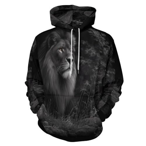 Sweat à capuche imprimé lion sauvage noir fini les vêtements ternes optez pour le style 3D