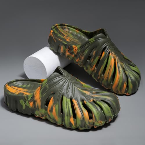 Image of Monstera Slippers, Variegated Monstera Shoes, Non-Slip Soft Lightweight Bathroom Slides Unisex