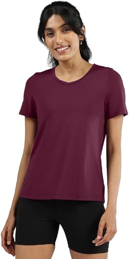 BlissClub Women Nylon Blend Solid Classic Fit T-Shirt