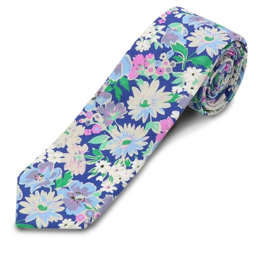 Image of Cotton Floral Ties for Men 2.76 inch Men's Skinny Tie Linen Flower Printed Neck Tie for Wedding Dating Party
