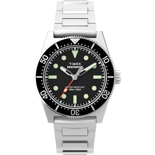Image of TIMEX Deep Water Reef Analog Watch for Man with Black Round Dial & Silver Stainless Steel Bracelet Band Water Resistant Men's Wrist Watches - TW2W95200UJ