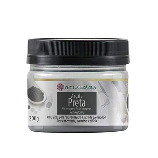 PHYTOTERAPICA - Argila Preta - Aromaterapia - Máscara facial e corporal - Para pele rejuvenescida e livre de oleosidade - Auxilia no clareamento de manchas e diminui rugas e linhas de expressão - 200g