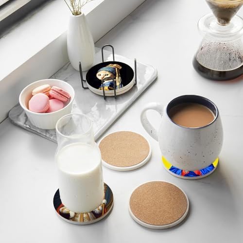 Puraikcmi Cat Lover Coasters Set of 8 with Holder, Ceramic, Multicolor, Funny Cat Designs, Drink Coasters for Table, Office, Desk, Bar, Gift - Image 5