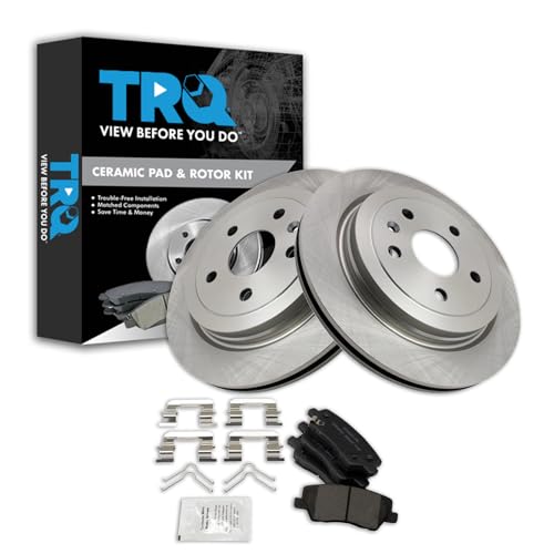 Image of TRQ Rear Brake Pad and Rotor Set Ceramic Compatible with 2014-2018 Cadillac CTS