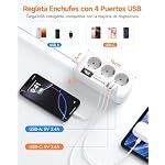 Regletas Enchufes con USB, Protección Sobretensión, 3 Tomas con Interruptor