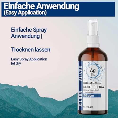 1x 100ml Kolloidales Silber Spray (40 ppm) in Braunglasflasche – Sprühflasche | Silberwasser | Reinstwasser