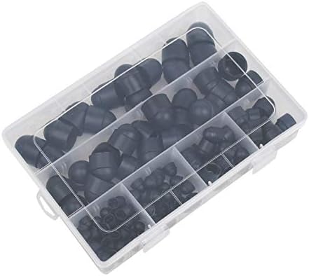 DEDC 145Pcs Rubber Hex Nut Cover Bolt Covers Screw Caps, Plastic Nut Kits with Storage Box,Black M4 M5 M6 M8 M10 M12